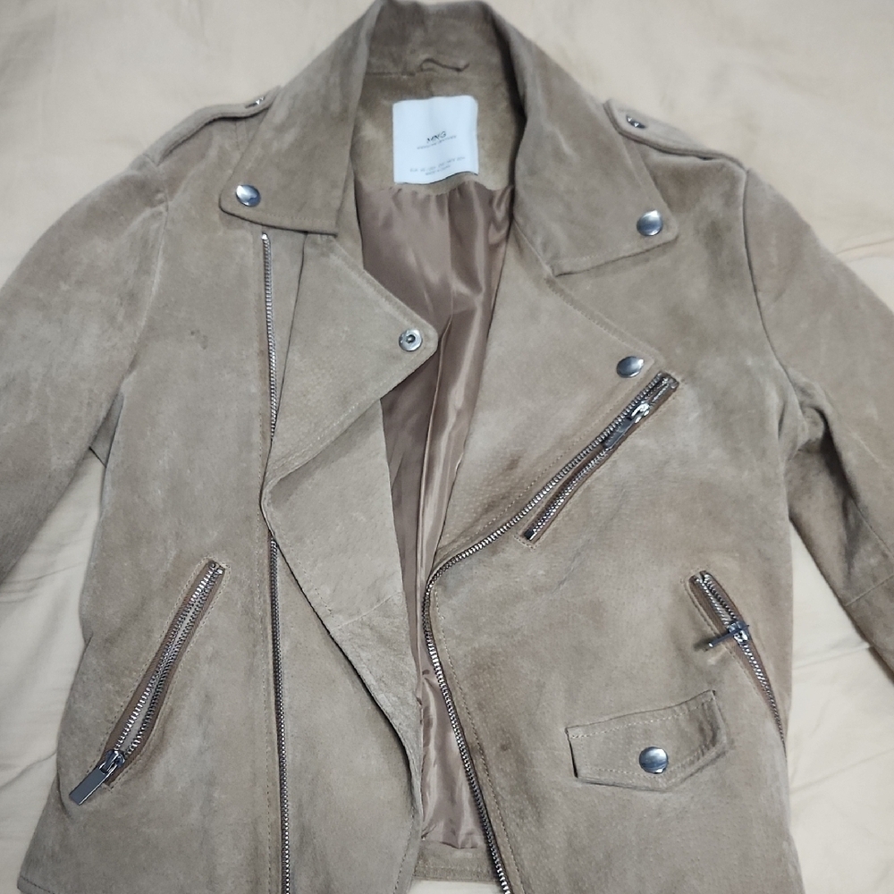 MANGO Taupe Suede Biker Jacket
